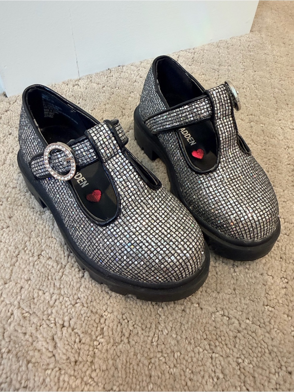 Steve Madden Girls' Sparkle Mary Jane Shoes in Silver